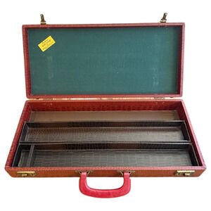 Vintage EMPTY Cardinal Mah Jongg Case + 2 Tile Trays Faux Alligator Leather Red